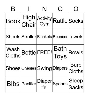 BINGO for Baby Pickett Bingo Card