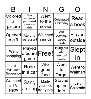 Winter Break Bingo  Bingo Card