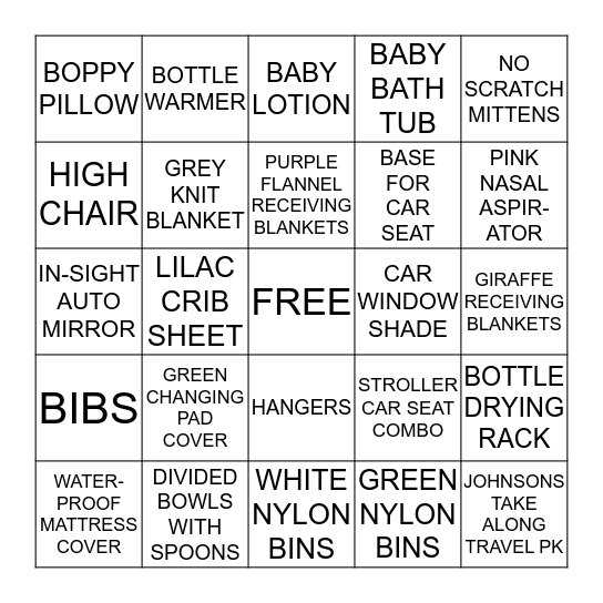 BABY GIFT BINGO Card