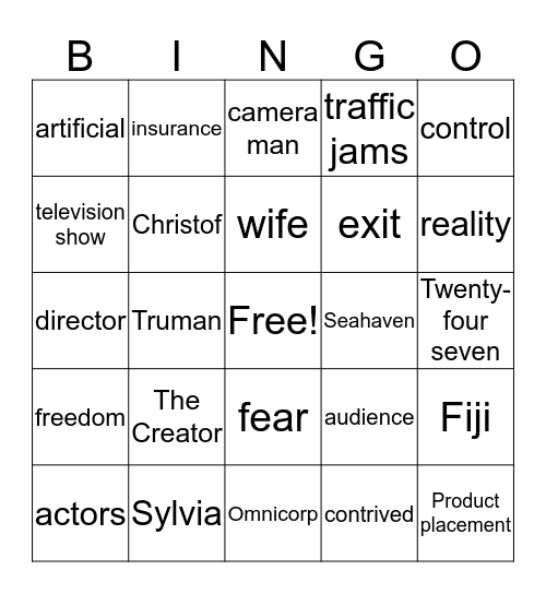 The Truman Show Bingo Card