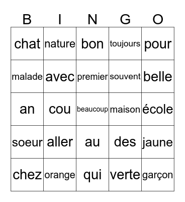 Mots fréquents Bingo Card