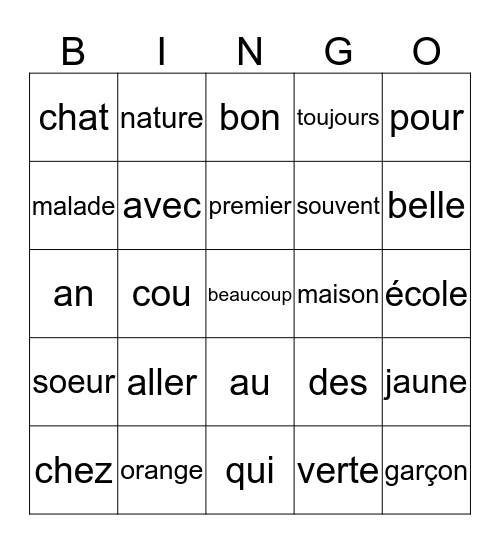 Mots fréquents Bingo Card