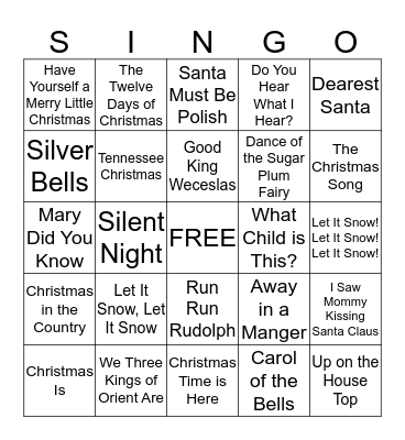 Christmas Singo Bingo Card