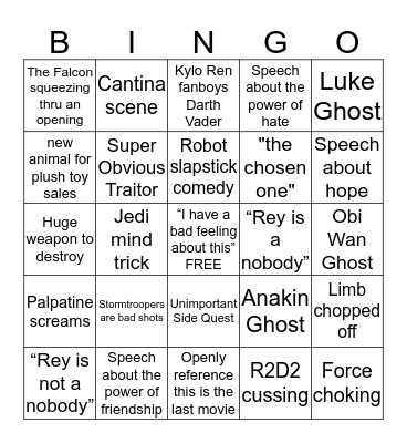 Star Wars Cliche Bingo Card