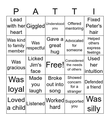 Patti Bingo Card