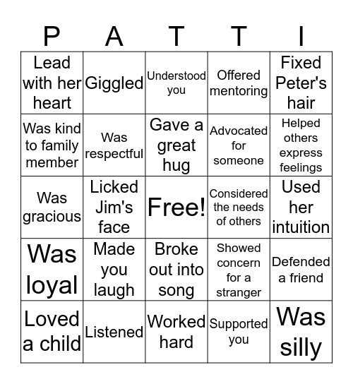 Patti Bingo Card