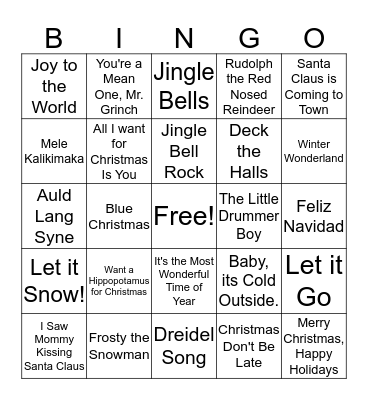 Holiday Music Bingo Card