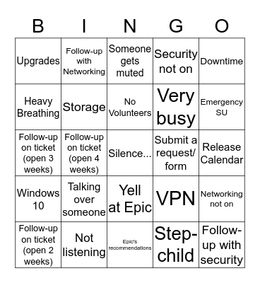 PPOC/ISD Weekly Call Bingo Card