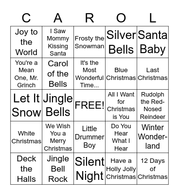 Christmas Carol Bingo  Bingo Card