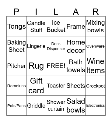 Wedding Shower Bingo Card