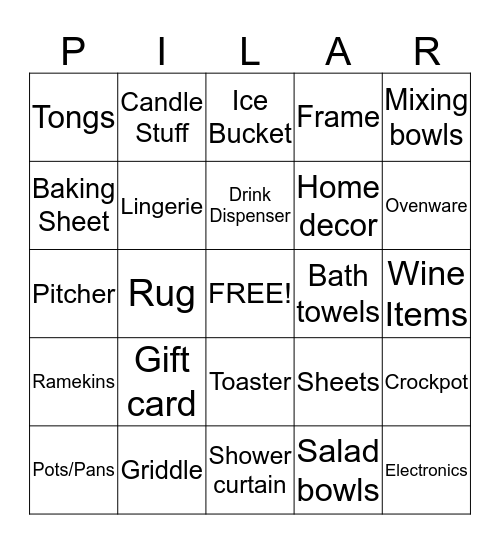 Wedding Shower Bingo Card