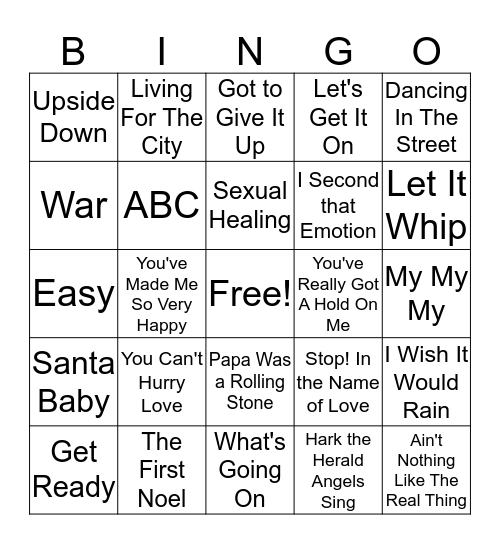 Motown Hits Bingo Card