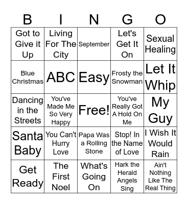 Motown Hits Bingo Card