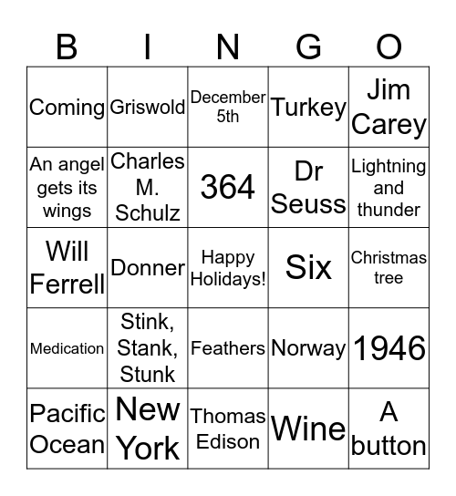 EC Holiday Bingo Card