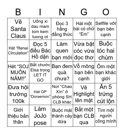 Giáng Sinh ở SOJ Có Gì? Bingo Card