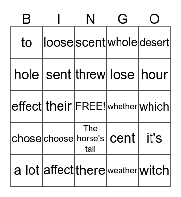 Test Review Bingo Card
