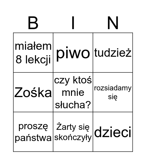 dziedzicowe bingo Card