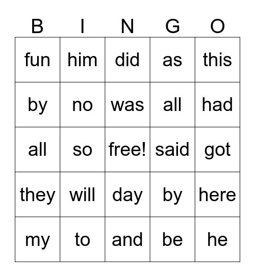 Sight Word Bingo: yellow-red Bingo Card