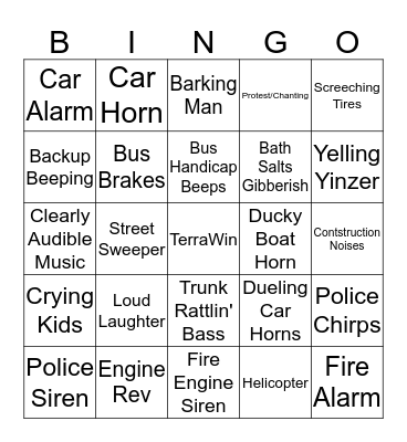 City Sounds Bingo Card