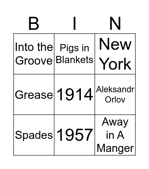 Christmas Bingo Quiz Bingo Card