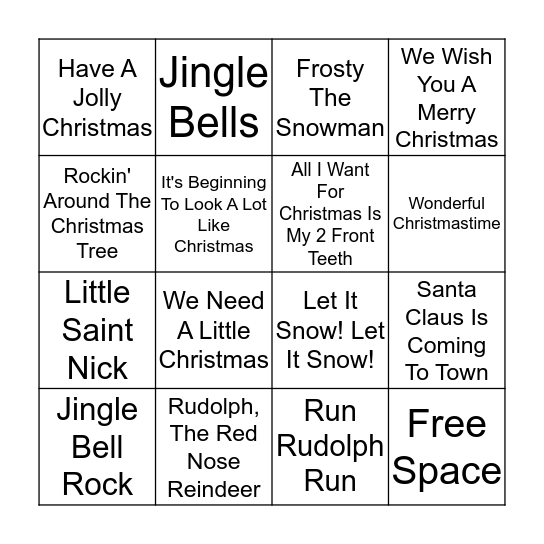 Christmas Carol Bingo Card