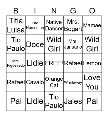 Wild Girl Bingo Card