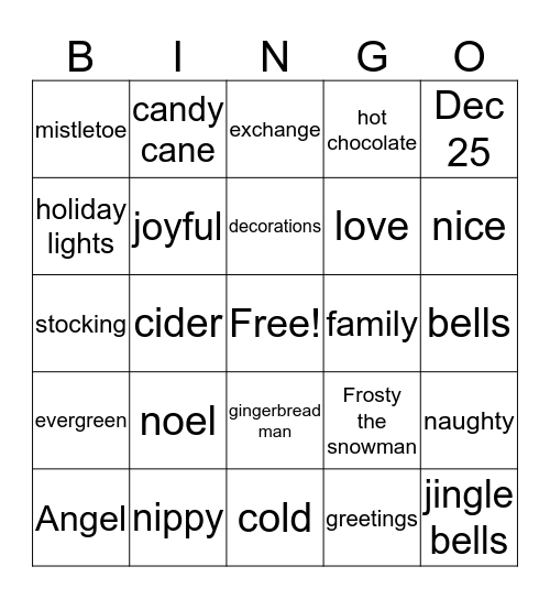 christmas bingo Card