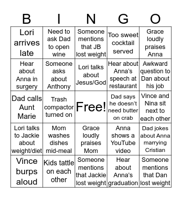 Mauro Christmas Eve Bingo Card