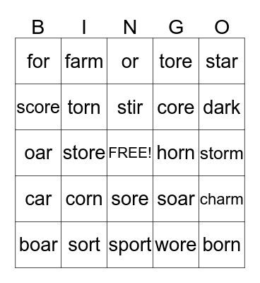 Phonics  Bingo Card