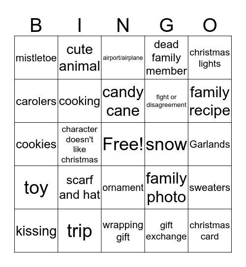 Hallmark Christmas Movie Bingo Card