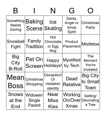 Hallmark Holiday Movie Bingo Card