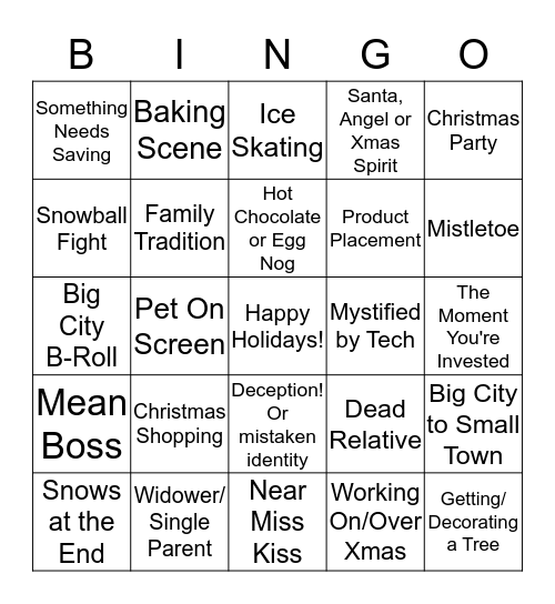 Hallmark Holiday Movie Bingo Card