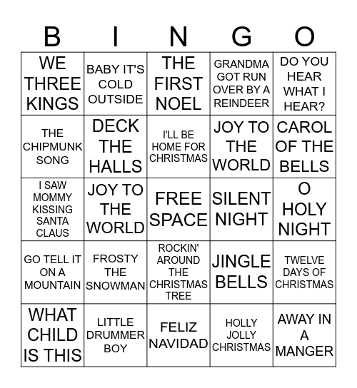 WINTER SONG BINGO Card