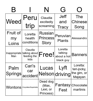 Howse/Vellutino Family Bingo Card