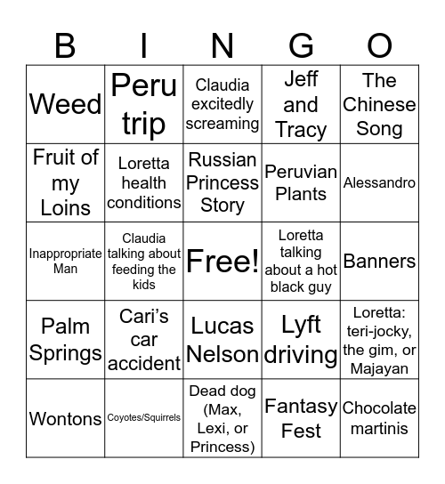 Howse/Vellutino Family Bingo Card