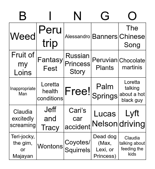Family Bingo Card