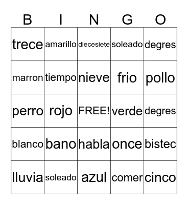Bingo Espanol Bingo Card