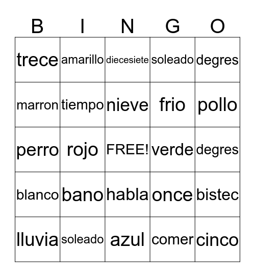 Bingo Espanol Bingo Card