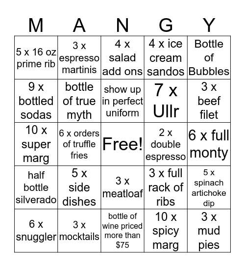 Moose Bingo Card
