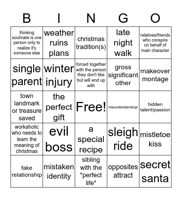 Christmas Movie Cliche Bingo Card