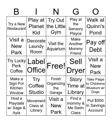 Settling In Goals Bingo Card
