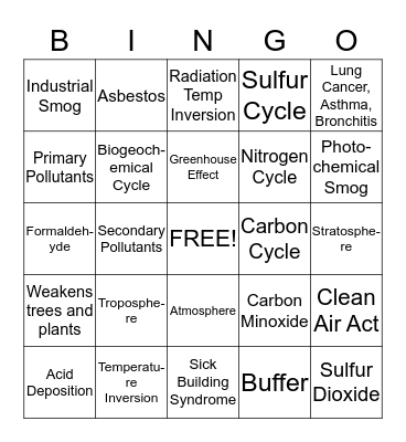Chapter 17: Air Pollution Bingo Card