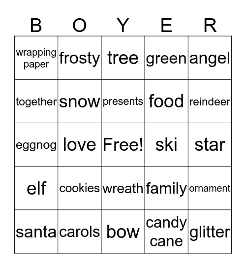 Boyer Christmas Bingo  Bingo Card