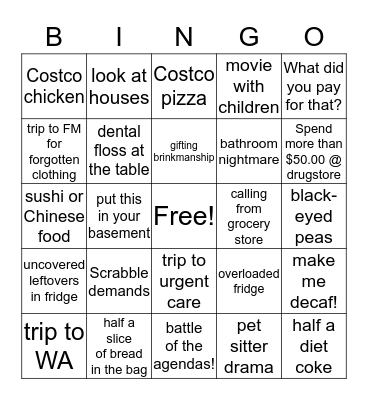 Parental Bingo Card