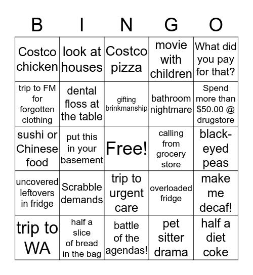 Parental Bingo Card