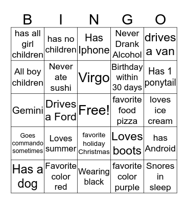 Icebreaker Bingo Card