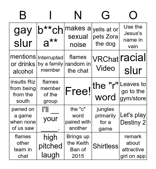 Keith Bingo Card