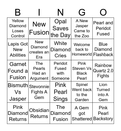 Steven Universe Bingo Card Bingo Card