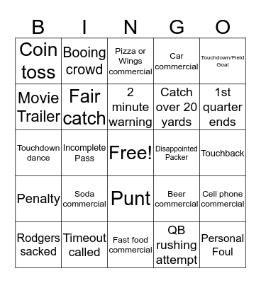 Vikings vs Packers Bingo Card