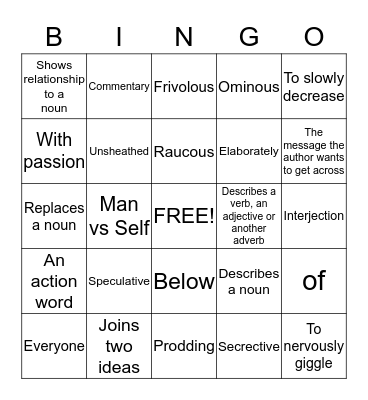 Vocabulary Bingo Card